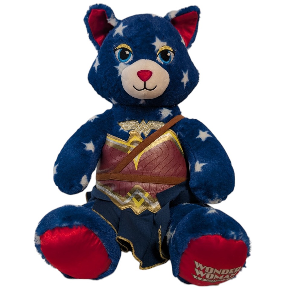 17" Build a Bear Cat Plush In Wonder Woman Outfit DC Comics BAB Blue Stars